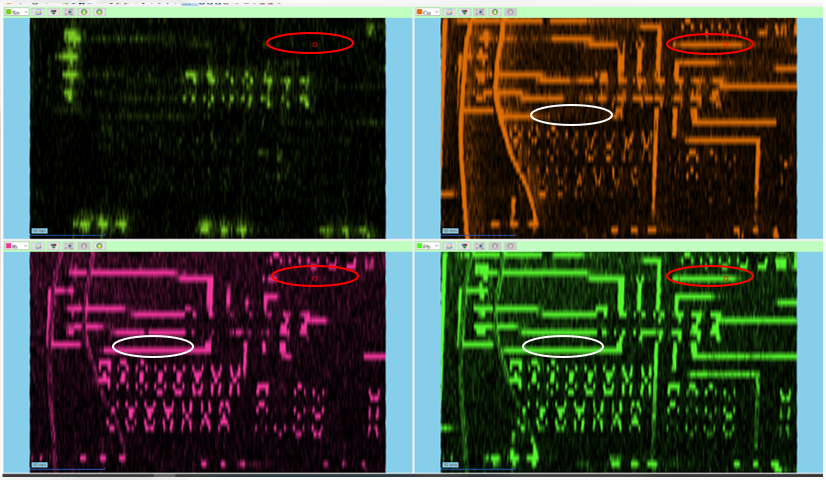 Fig. 3. Tin, copper, bismuth and lead intensity distribution maps.png